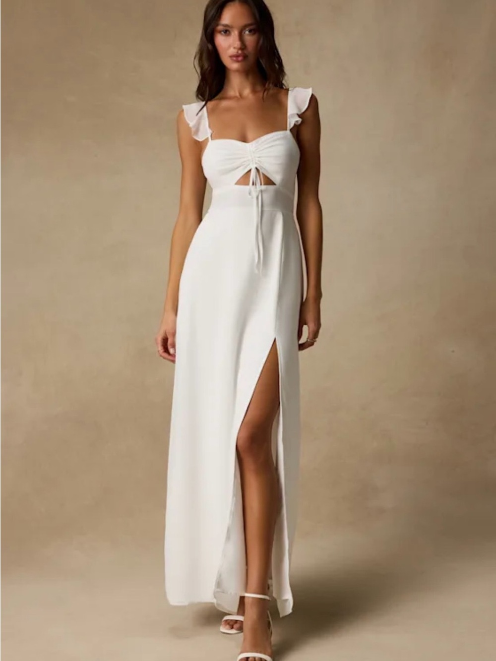 Lulu's White Maxi Dress with Tie Front & High Slit
